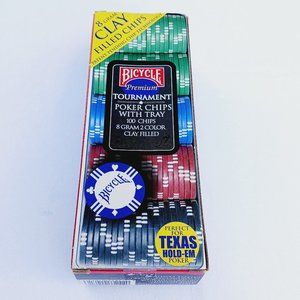 Bicycle Tournament Quality Clay Casino Poker Chips 100 Count 8 Grams